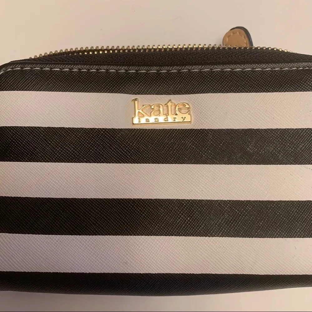 Kate Landry Black and White Striped‎ Wristlet